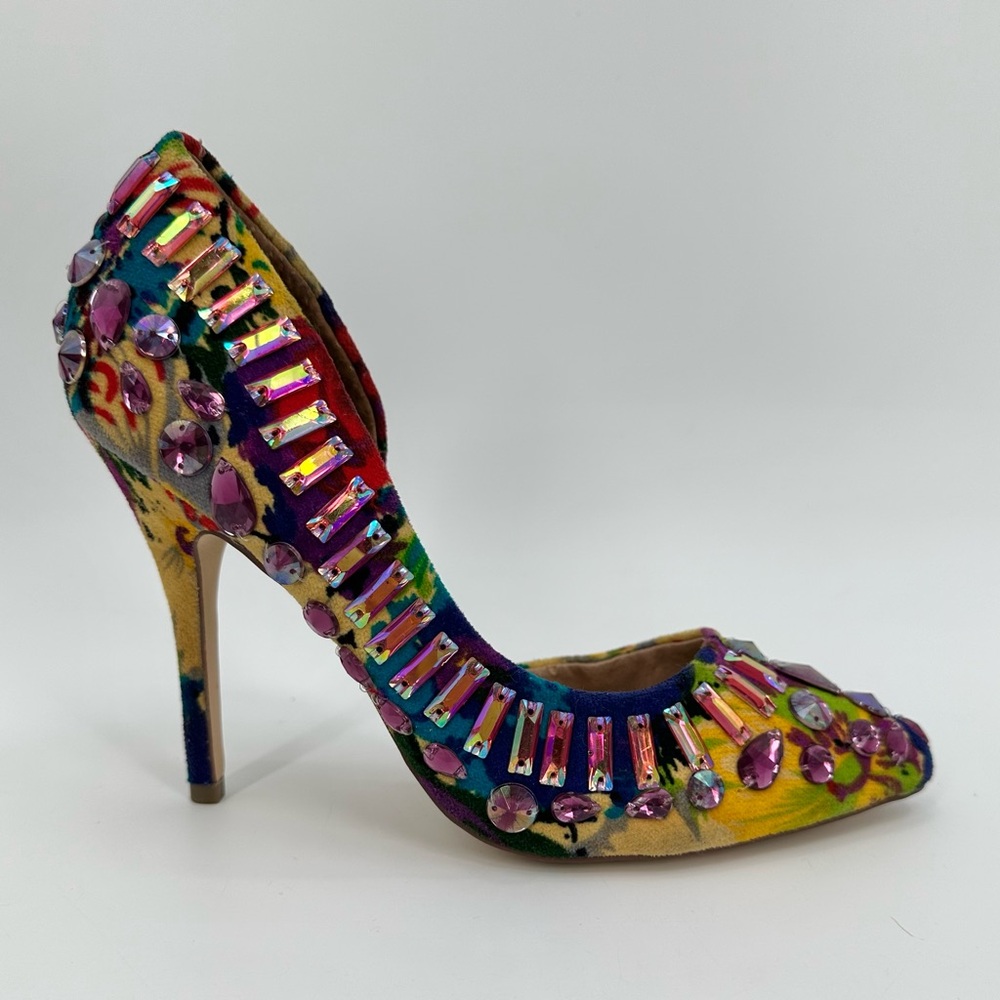 STEVE MADDEN Heels GALACTIK Womens 7.5 M Rhinestone Colorful Stilettos DAMAGE